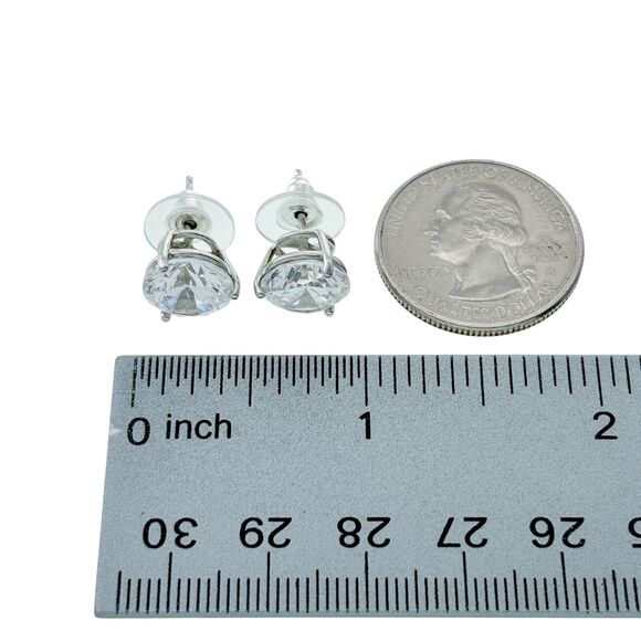 Cubic Zirconia Stud Earrings | Vintage Sterling Silver 925 - Picture 4 of 5
